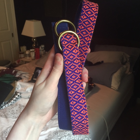 J. Crew Accessories - J. Crew Embroidered Bright Pink & Blue Belt